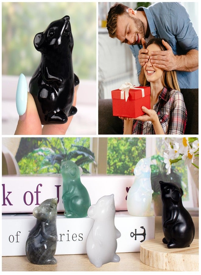 Ytbeoxk Handmade Obsidian Crystal Mouse Figurine Natural Quartz Mouse Sculpture Wealth Attracting Feng Shui Decor Mini Desk Ornament Meditation Crystal Animal Mouse. - Image 3